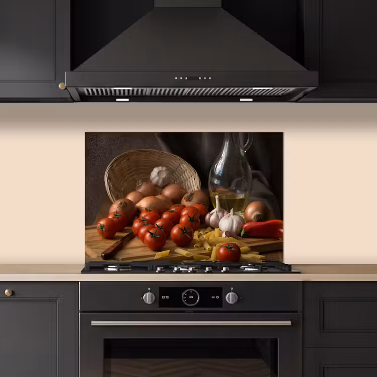Kitchen splashback for hob - Cutting board - Vegetable - Still life - Pasta - Out - Tomato - Cutting board — 5