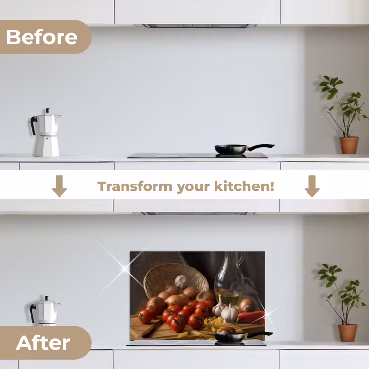 Kitchen splashback for hob - Cutting board - Vegetable - Still life - Pasta - Out - Tomato - Cutting board — 7
