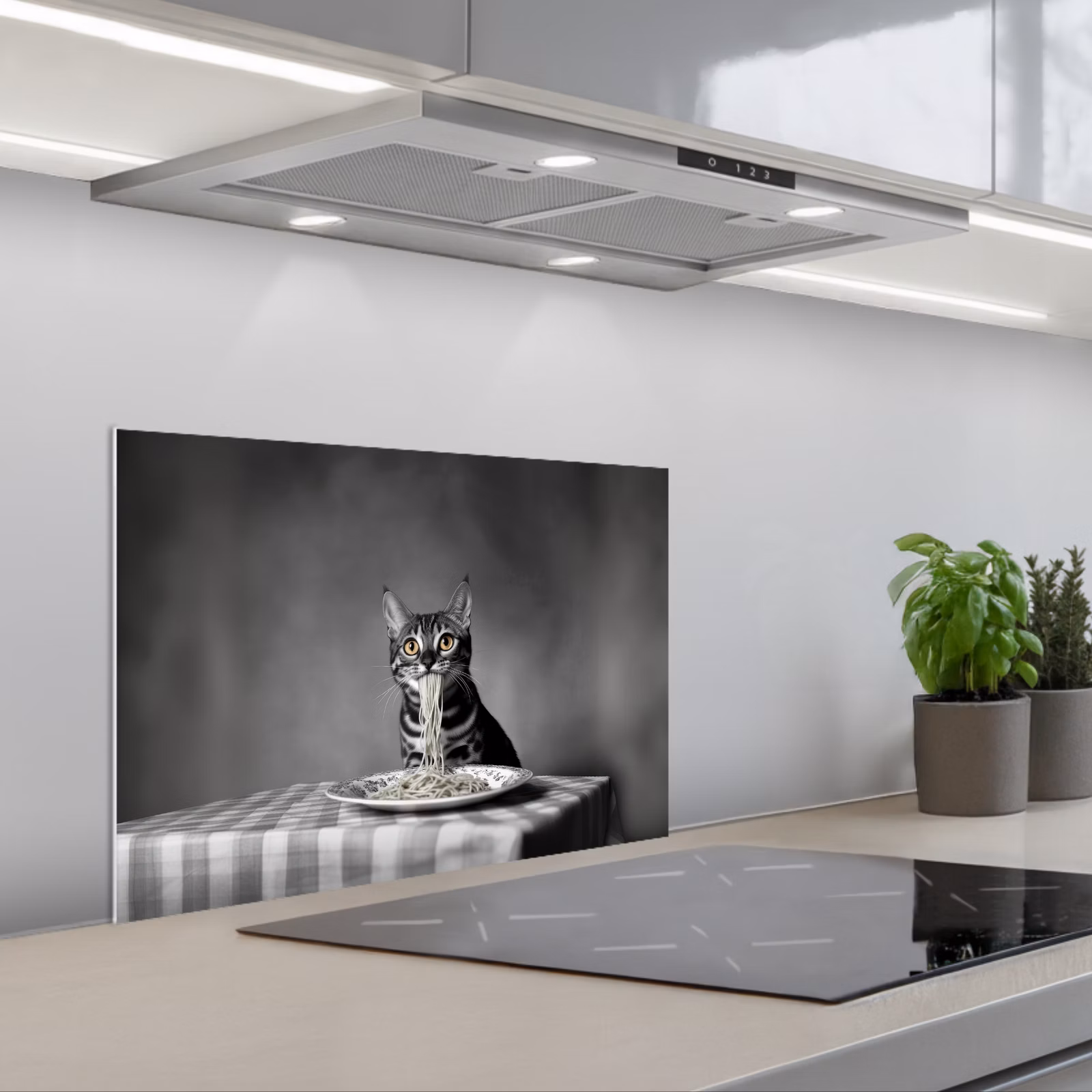 Kitchen splashback for hob - Bengal - Cat - Tablecloth - Black - White - Animal — 1