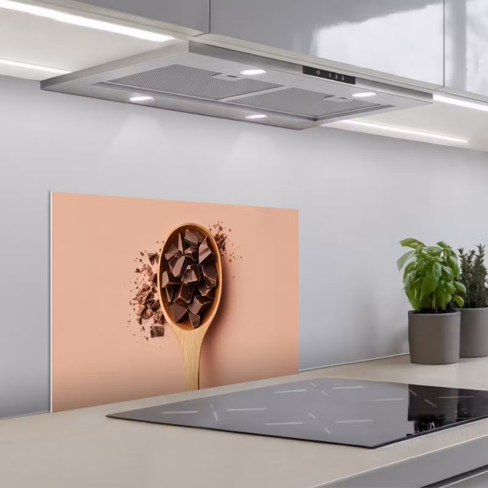 Kitchen splashback for hob - Chocolate - Wood - Spoon — 1