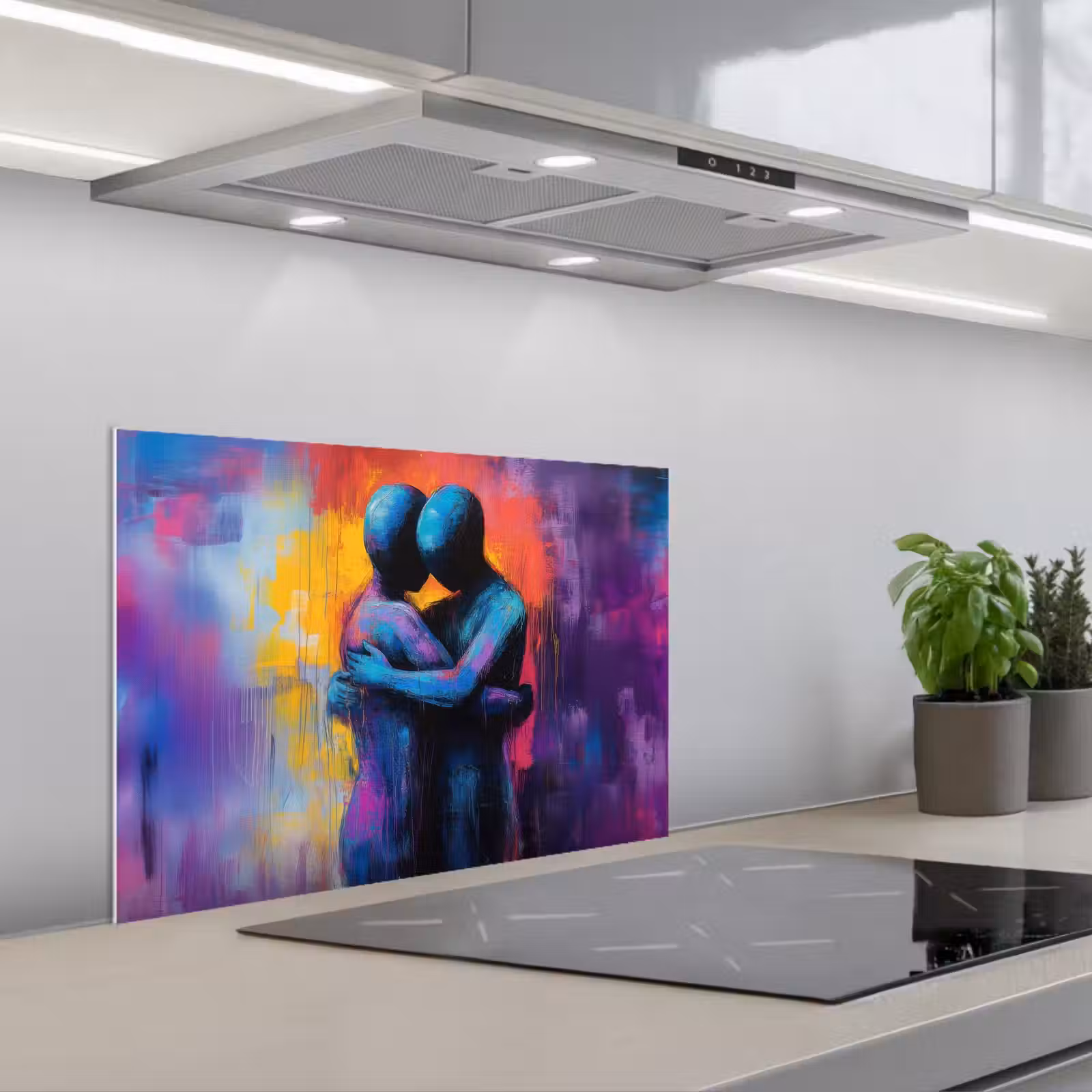 Kitchen splashback for hob - Embracing - Bodies - Purple — 1