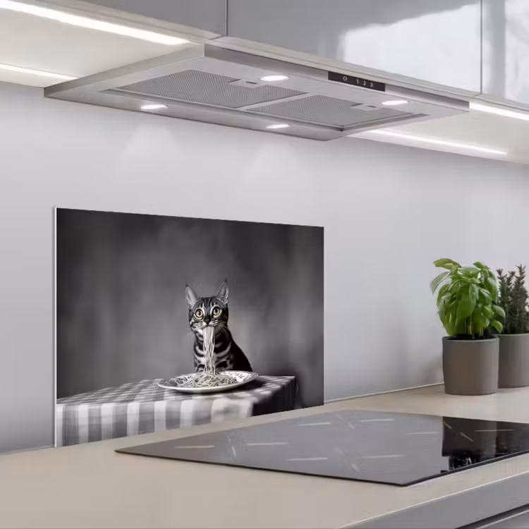 Kitchen splashback for hob - Bengal - Cat - Tablecloth - Black - White - Animal — 1