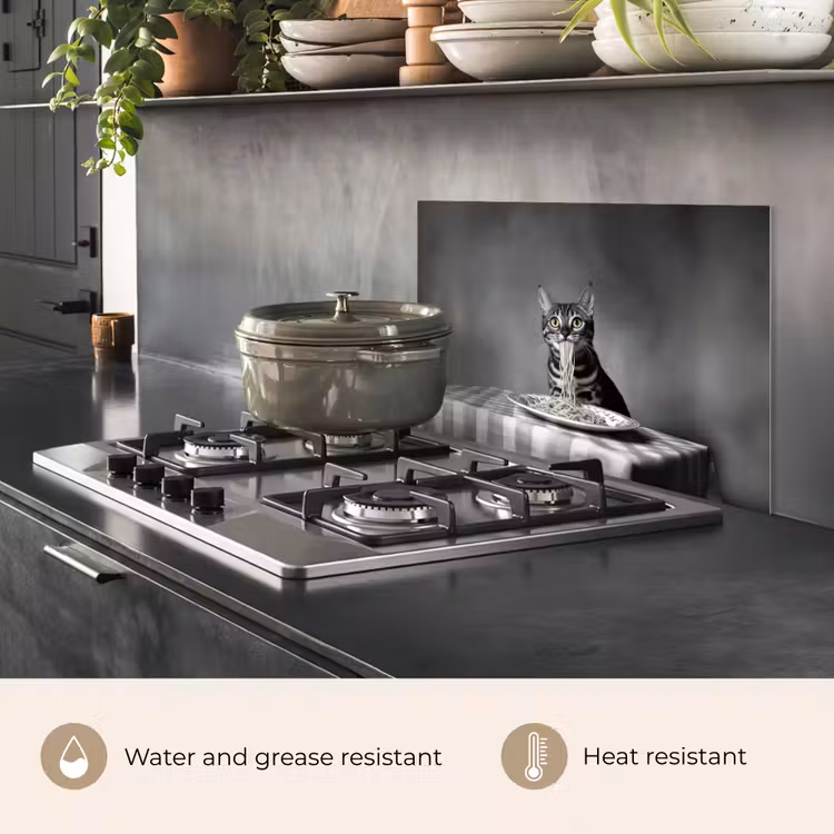 Kitchen splashback for hob - Bengal - Cat - Tablecloth - Black - White - Animal — 2