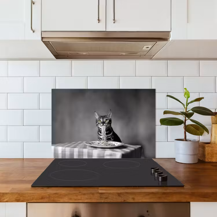 Kitchen splashback for hob - Bengal - Cat - Tablecloth - Black - White - Animal — 3
