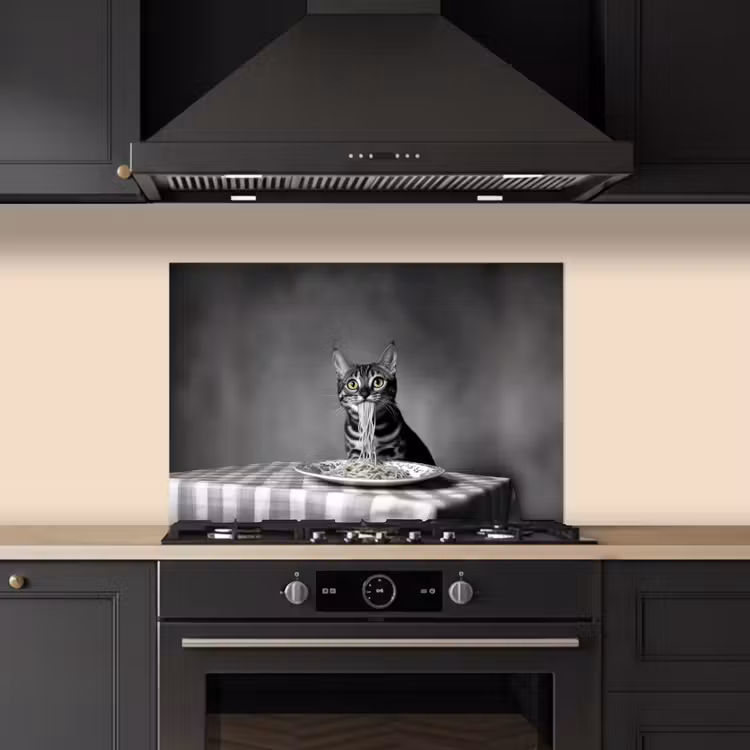 Kitchen splashback for hob - Bengal - Cat - Tablecloth - Black - White - Animal — 5