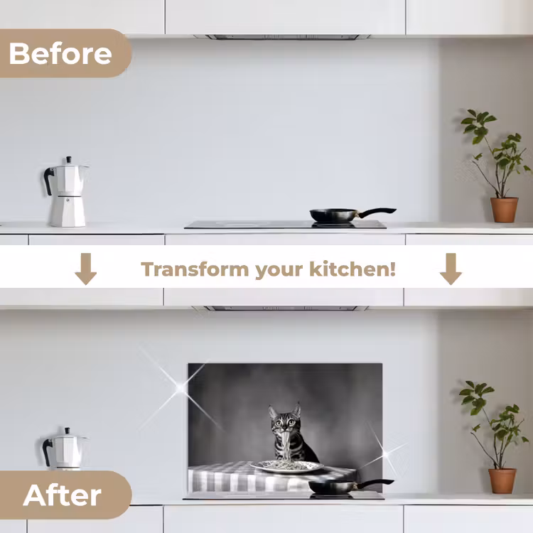 Kitchen splashback for hob - Bengal - Cat - Tablecloth - Black - White - Animal — 7