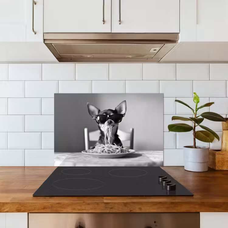 Kitchen splashback for hob - Chihuahua - Dog - Sunglasses - Humorous - Black - White - Spaghetti — 3