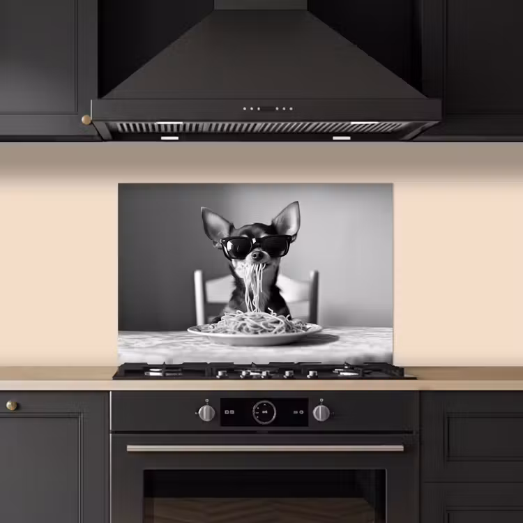 Kitchen splashback for hob - Chihuahua - Dog - Sunglasses - Humorous - Black - White - Spaghetti — 5