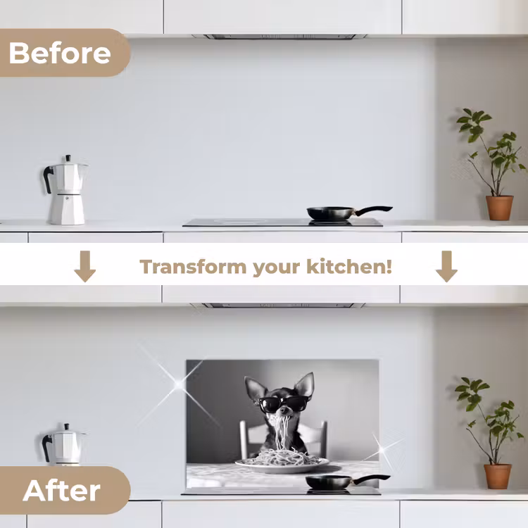 Kitchen splashback for hob - Chihuahua - Dog - Sunglasses - Humorous - Black - White - Spaghetti — 7