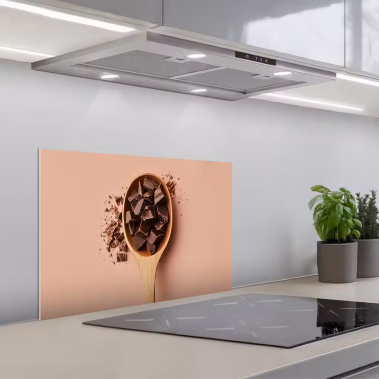 Kitchen splashback for hob - Chocolate - Wood - Spoon — 1