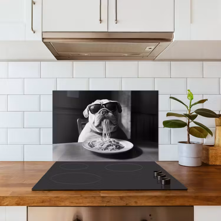 Kitchen splashback for hob - Dog - Bulldog - Pasta - Glasses - Tough - Animals — 3