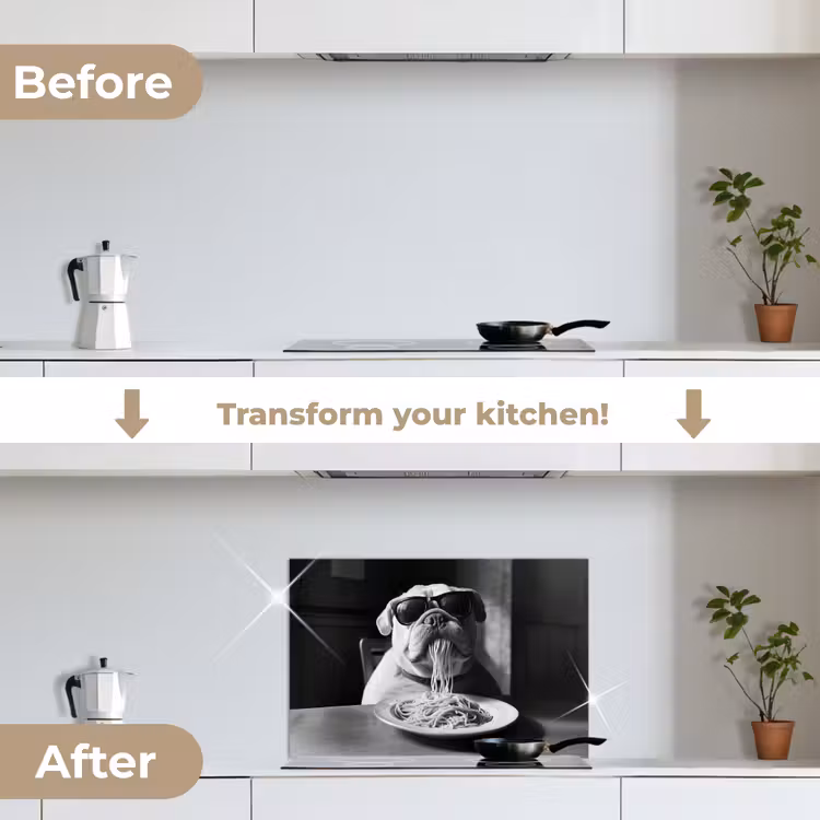 Kitchen splashback for hob - Dog - Bulldog - Pasta - Glasses - Tough - Animals — 7
