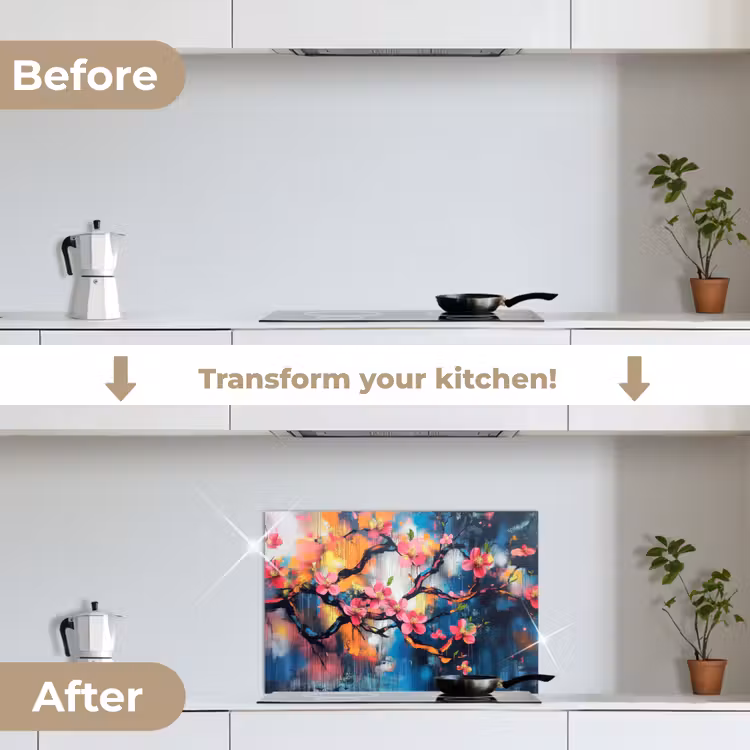 Kitchen splashback for hob - Flowers - Branch - Artistic - Pink — 7