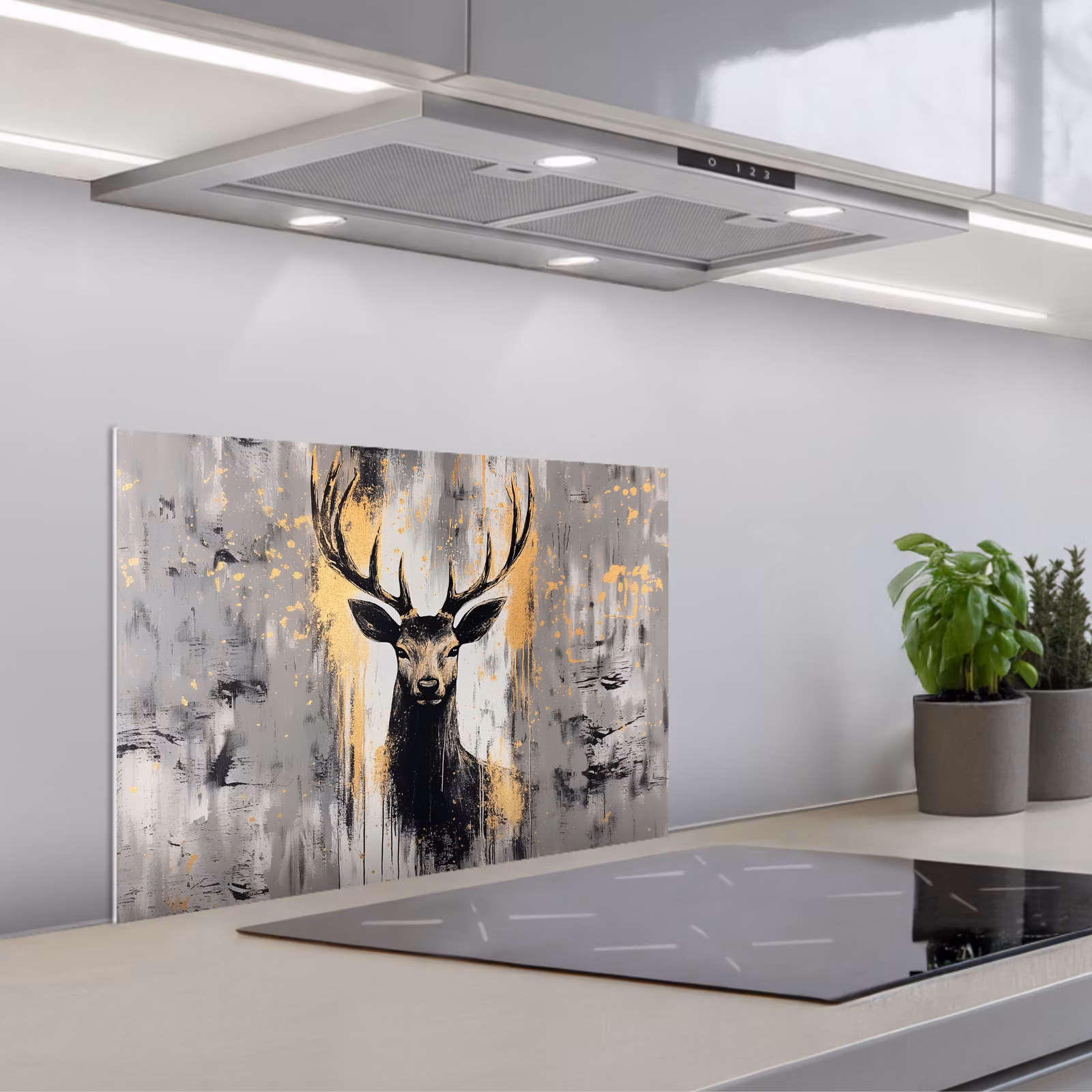 Kitchen splashback for hob - Abstract - Deer - Antlers - Gold — 1