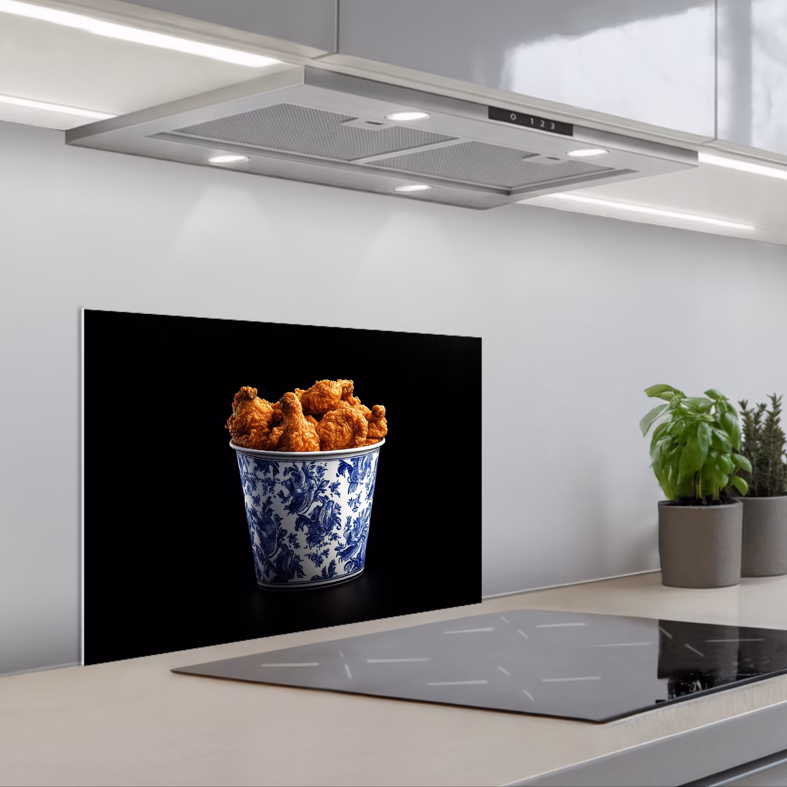 Kitchen splashback for hob - Chicken - Bucket - Delft blue - Delicious — 1