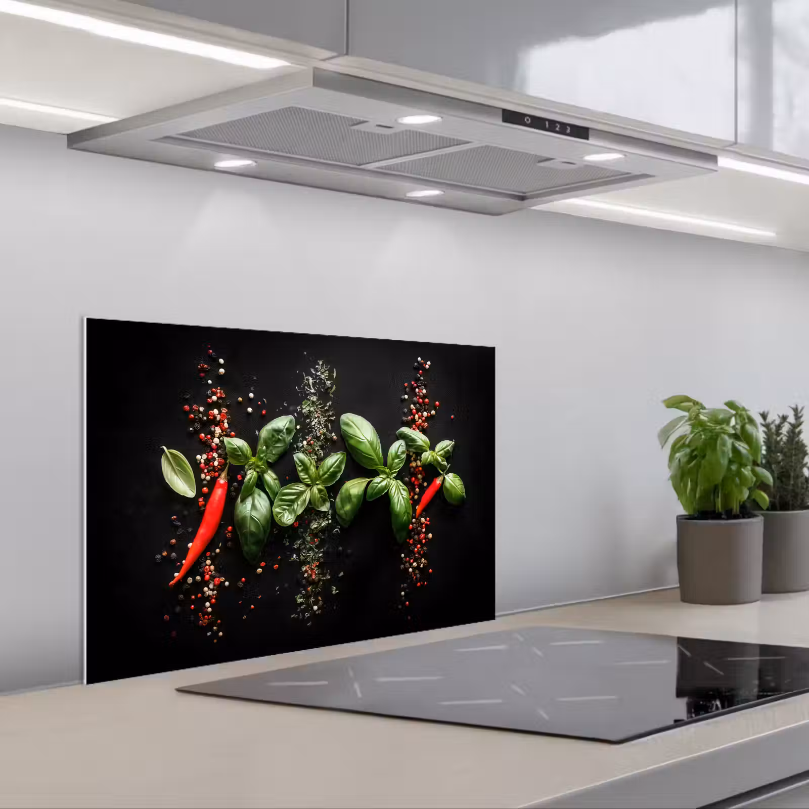 Kitchen splashback for hob - Chilies - Basil - Leaves - Red — 1