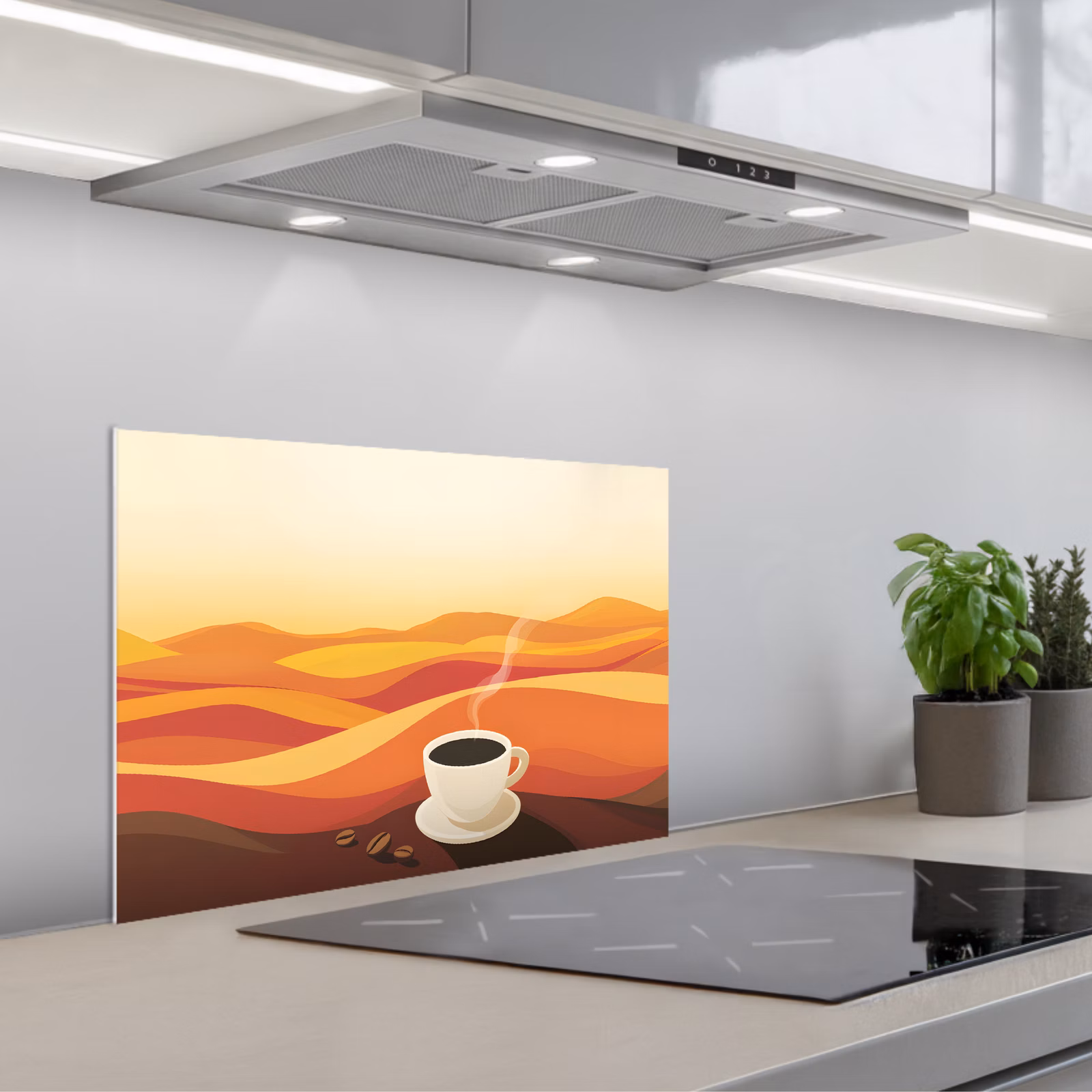 Kitchen splashback for hob - Coffee - Landscape - Orange - Coffee beans — 1