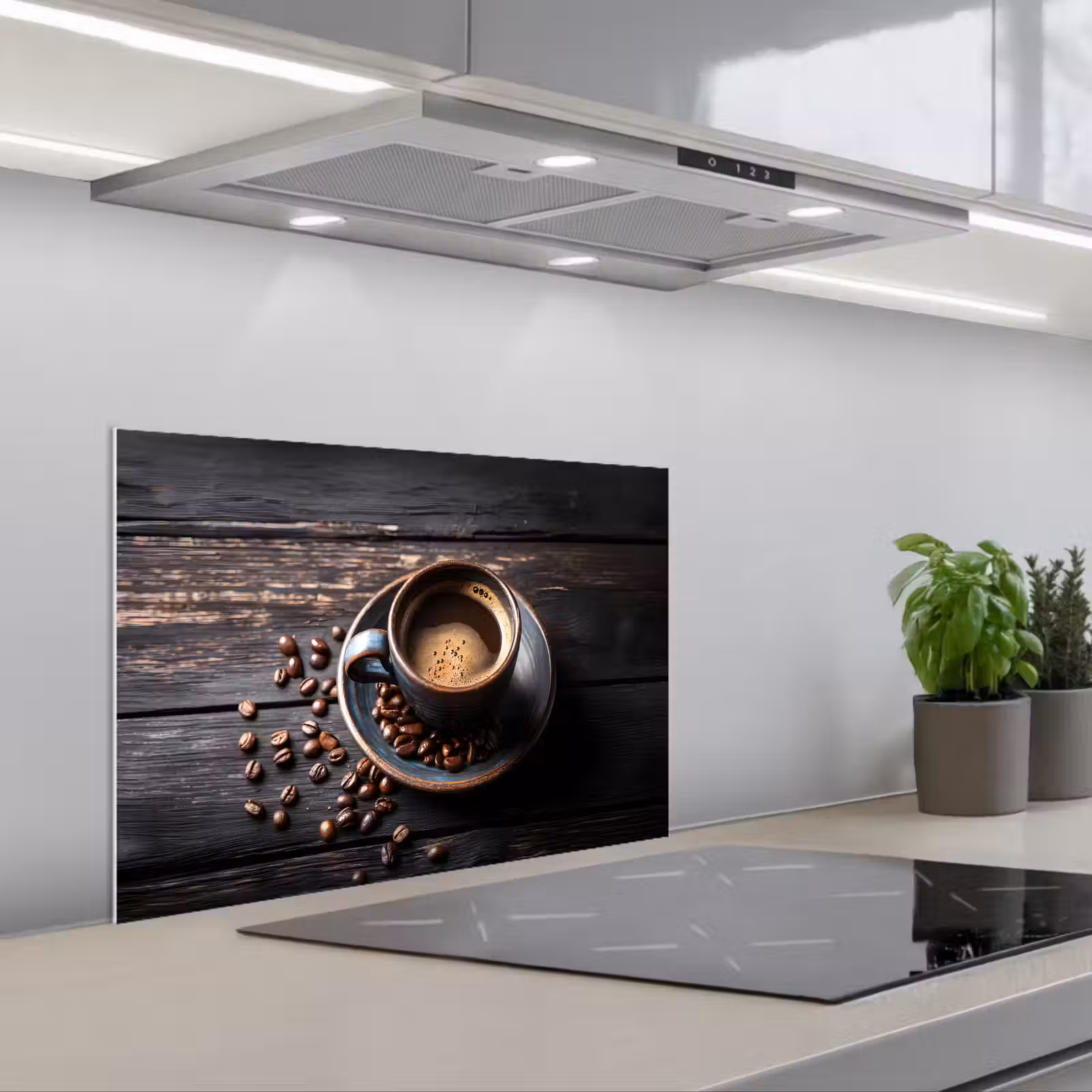 Kitchen splashback for hob - Cup - Coffee - Wood - Beans — 1