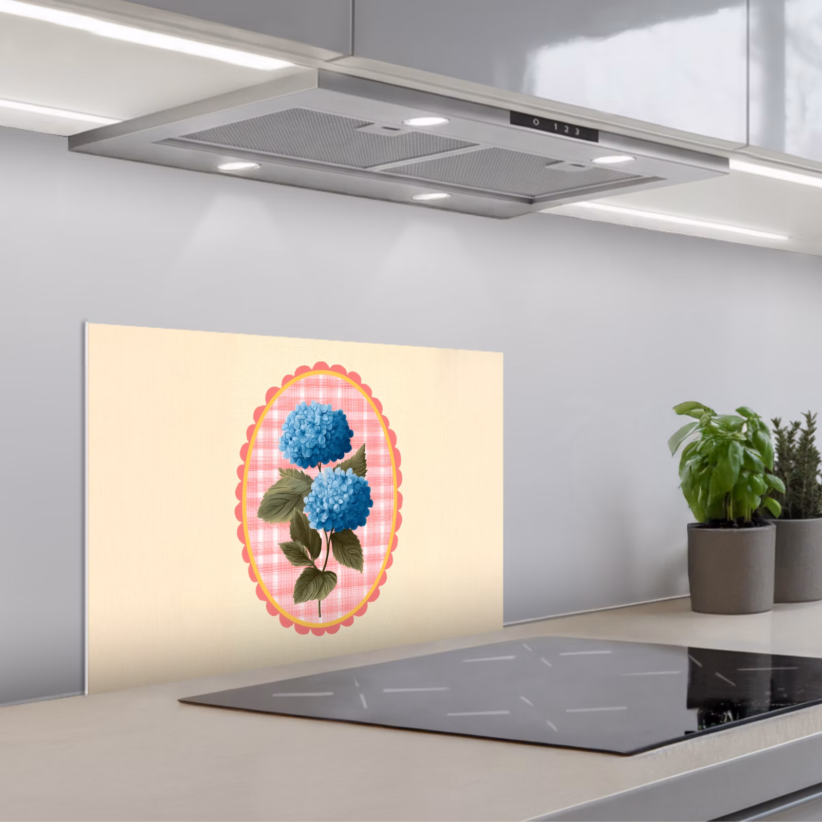 Kitchen splashback for hob - Flowers - Blue - List - Leaves — 1