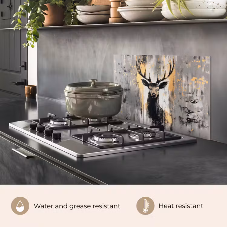 Kitchen splashback for hob - Abstract - Deer - Antlers - Gold — 2