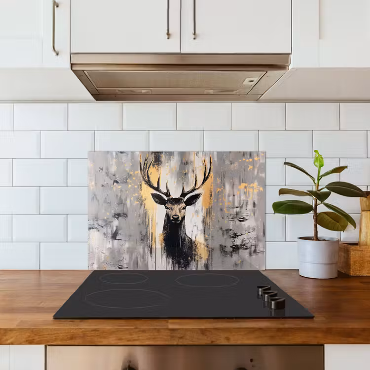 Kitchen splashback for hob - Abstract - Deer - Antlers - Gold — 3