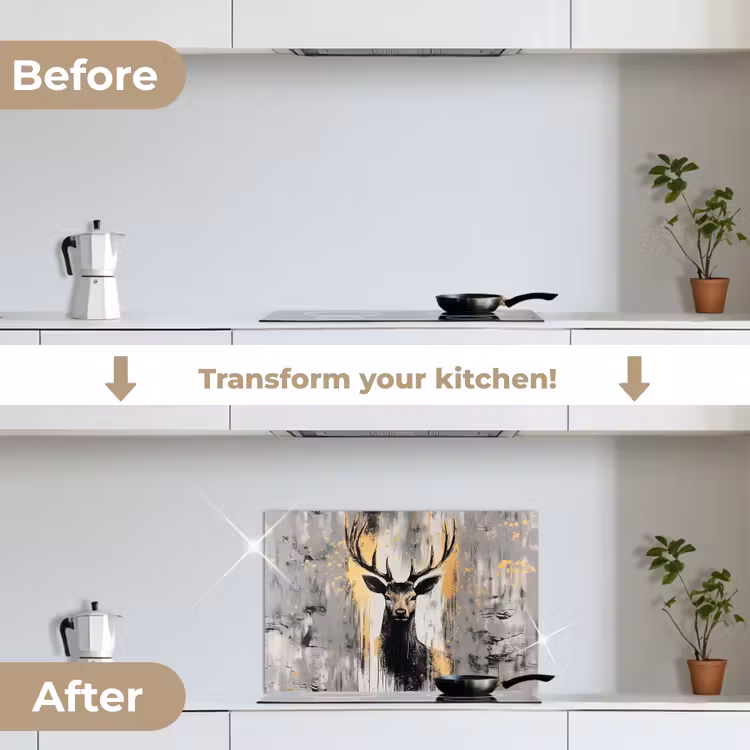 Kitchen splashback for hob - Abstract - Deer - Antlers - Gold — 7