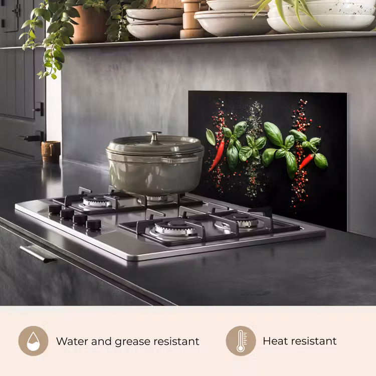 Kitchen splashback for hob - Chilies - Basil - Leaves - Red — 2