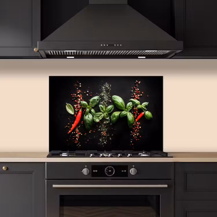 Kitchen splashback for hob - Chilies - Basil - Leaves - Red — 5