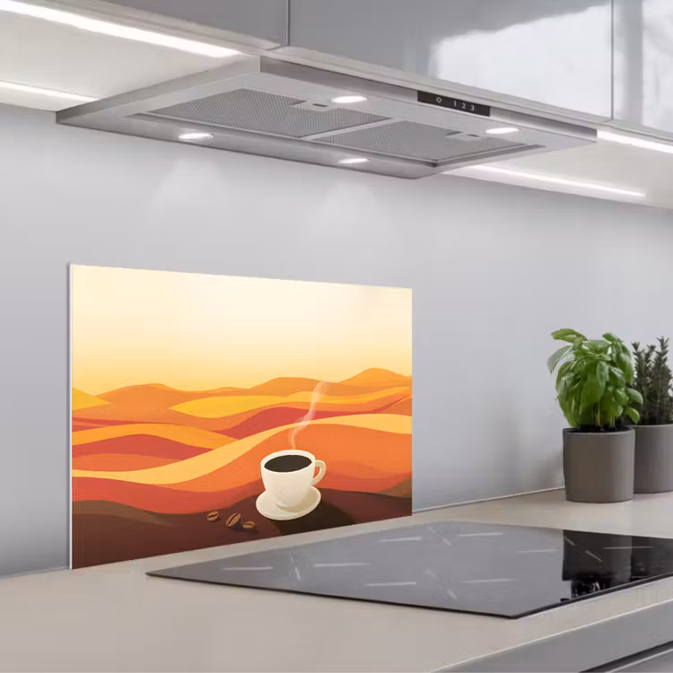 Kitchen splashback for hob - Coffee - Landscape - Orange - Coffee beans — 1