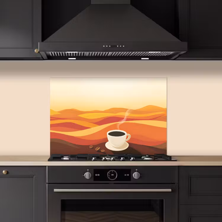 Kitchen splashback for hob - Coffee - Landscape - Orange - Coffee beans — 5