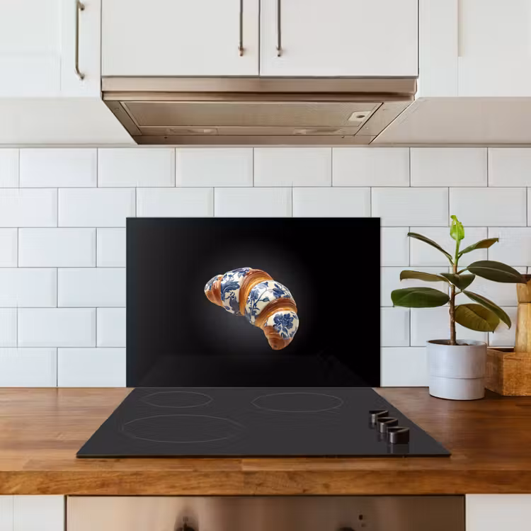 Kitchen splashback for hob - Croissant - Floral pattern - Delft blue — 3