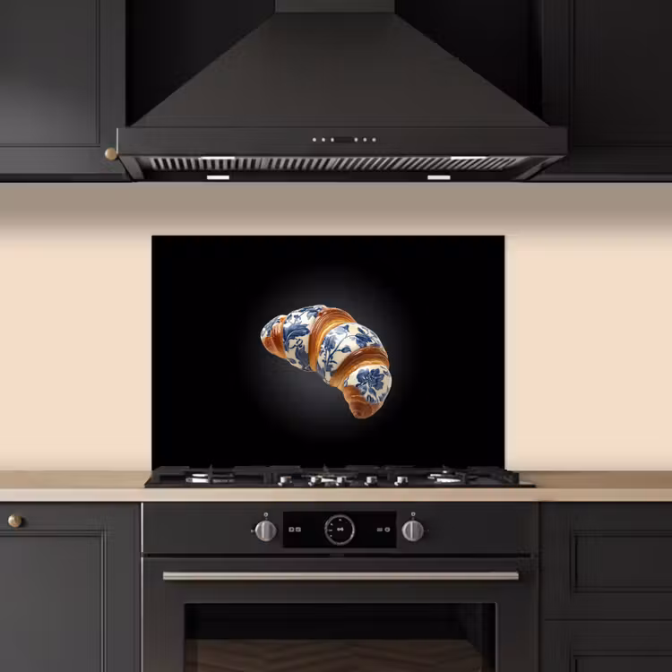 Kitchen splashback for hob - Croissant - Floral pattern - Delft blue — 5