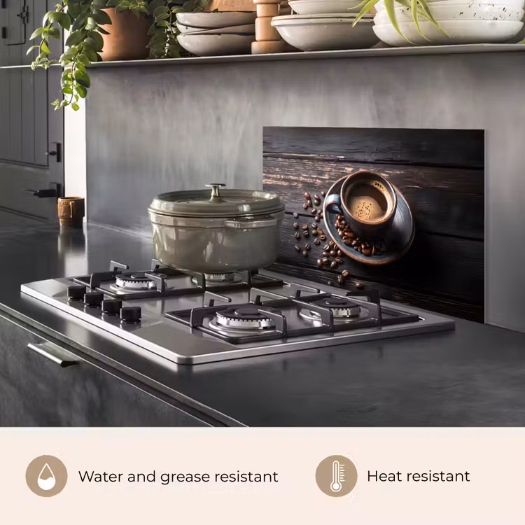 Kitchen splashback for hob - Cup - Coffee - Wood - Beans — 2