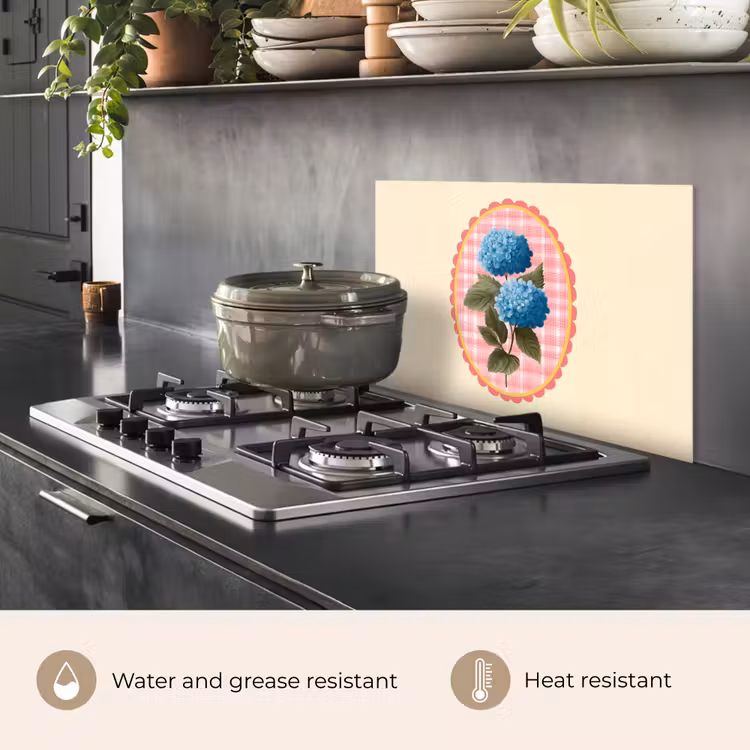 Kitchen splashback for hob - Flowers - Blue - List - Leaves — 2