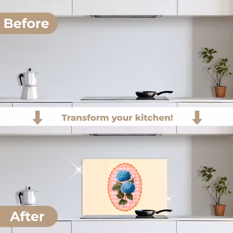Kitchen splashback for hob - Flowers - Blue - List - Leaves — 7