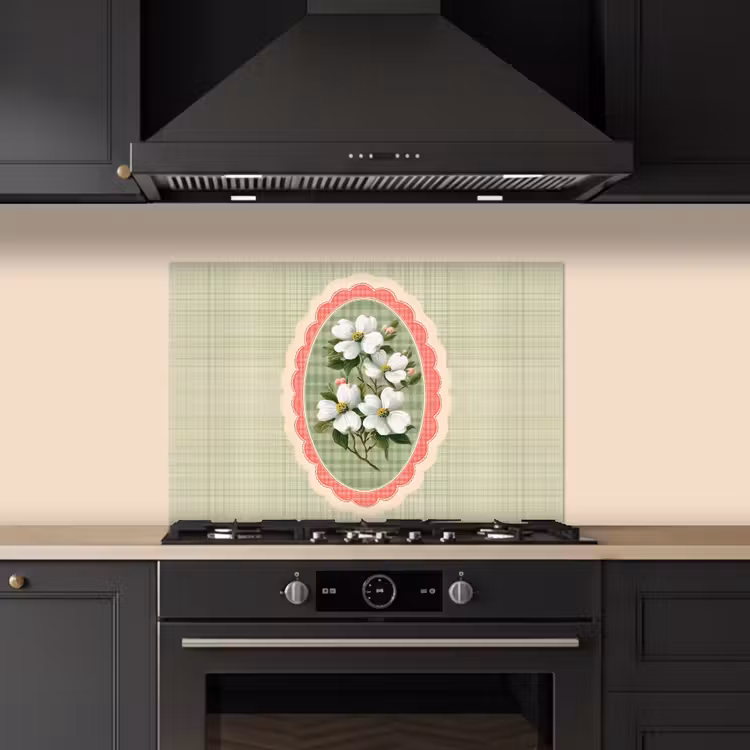 Kitchen splashback for hob - Flowers - Illustration - Checkered - Green — 5
