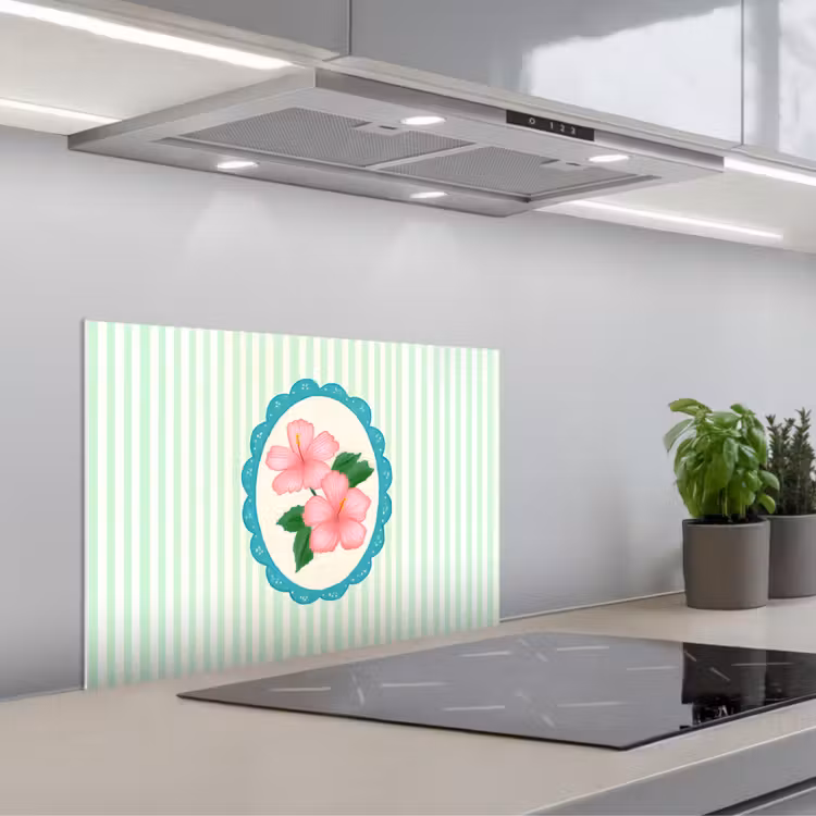 Kitchen splashback for hob - Flowers - Oval - Stripes - Green — 1