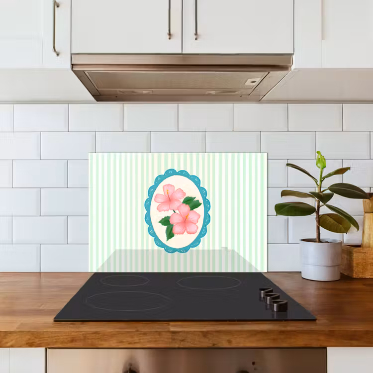 Kitchen splashback for hob - Flowers - Oval - Stripes - Green — 3