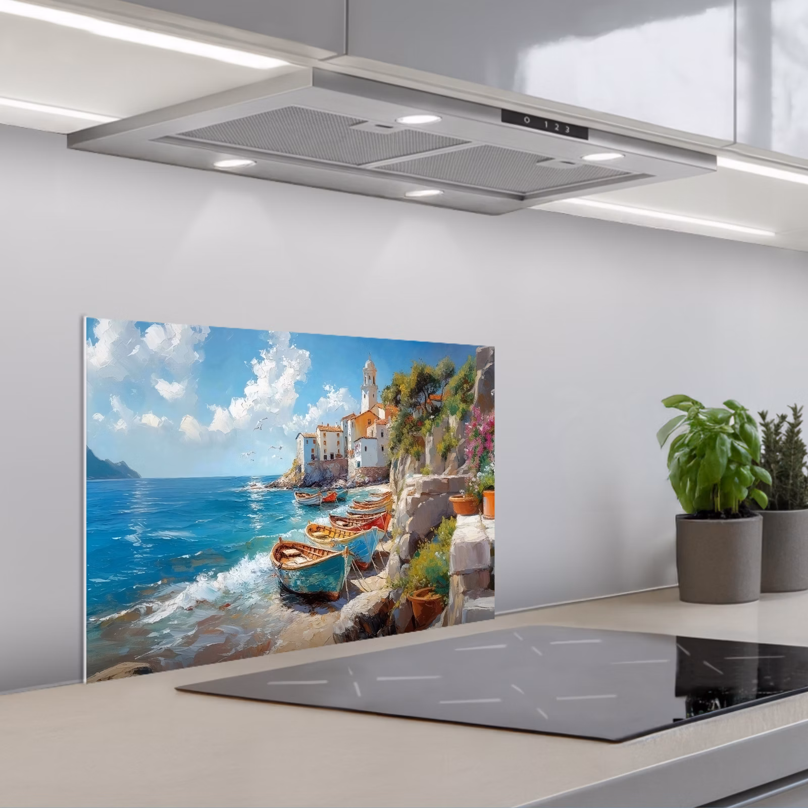 Kitchen splashback for hob - Boats - Rocks - Sea - Sun — 1