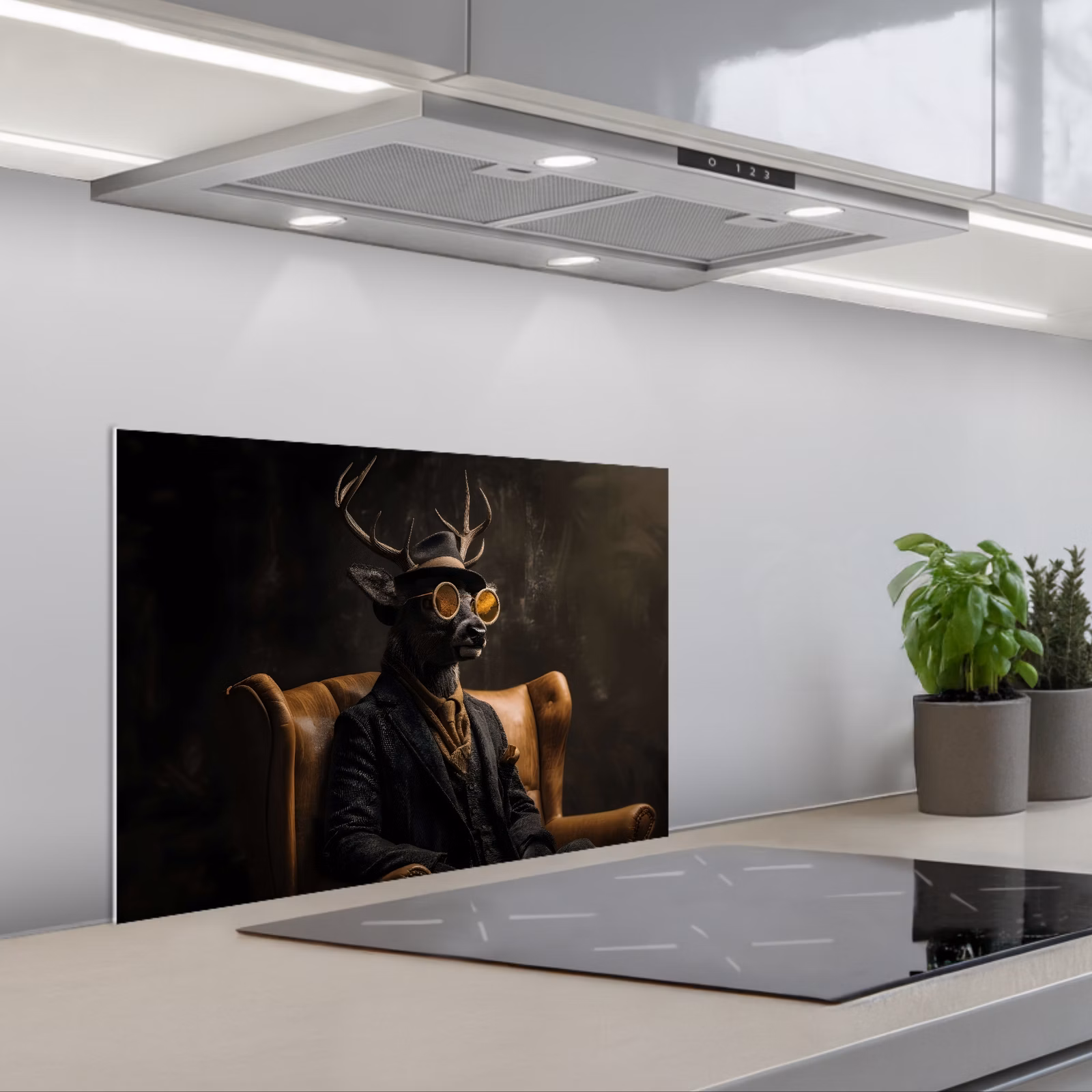 Kitchen splashback for hob - Deer - Sunglasses - Black - Suit — 1