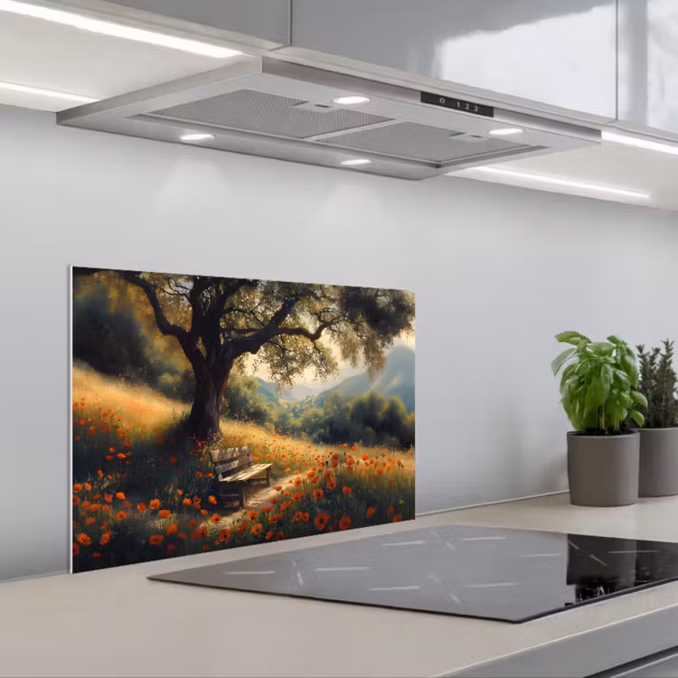 Kitchen splashback for hob - Bench - Tree - Poppies - Hills — 1