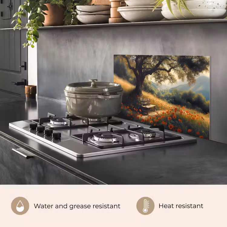 Kitchen splashback for hob - Bench - Tree - Poppies - Hills — 2