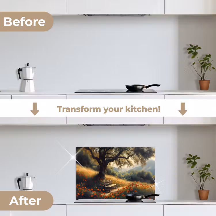 Kitchen splashback for hob - Bench - Tree - Poppies - Hills — 7