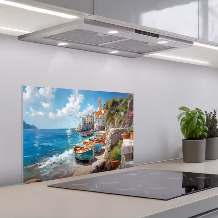 Kitchen splashback for hob - Boats - Rocks - Sea - Sun — 1