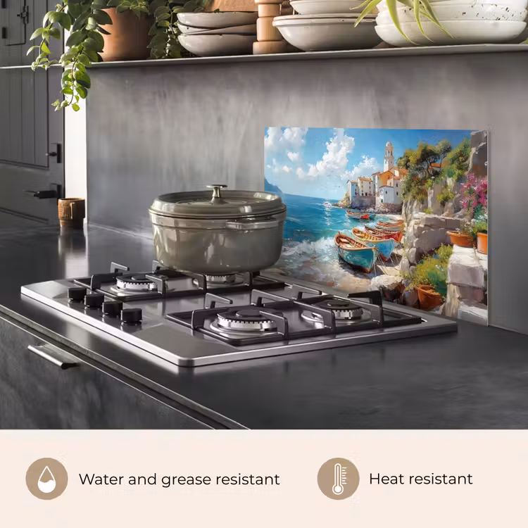 Kitchen splashback for hob - Boats - Rocks - Sea - Sun — 2