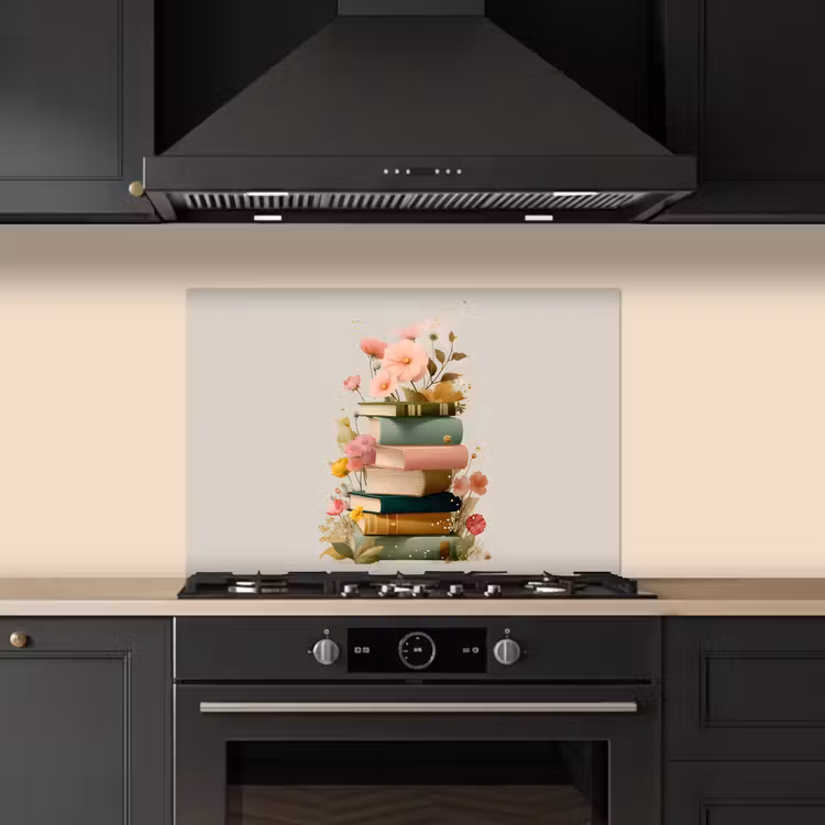 Kitchen splashback for hob - Books - Stack - Flowers - Colorful — 5