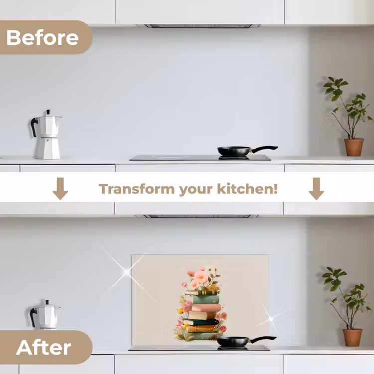 Kitchen splashback for hob - Books - Stack - Flowers - Colorful — 7