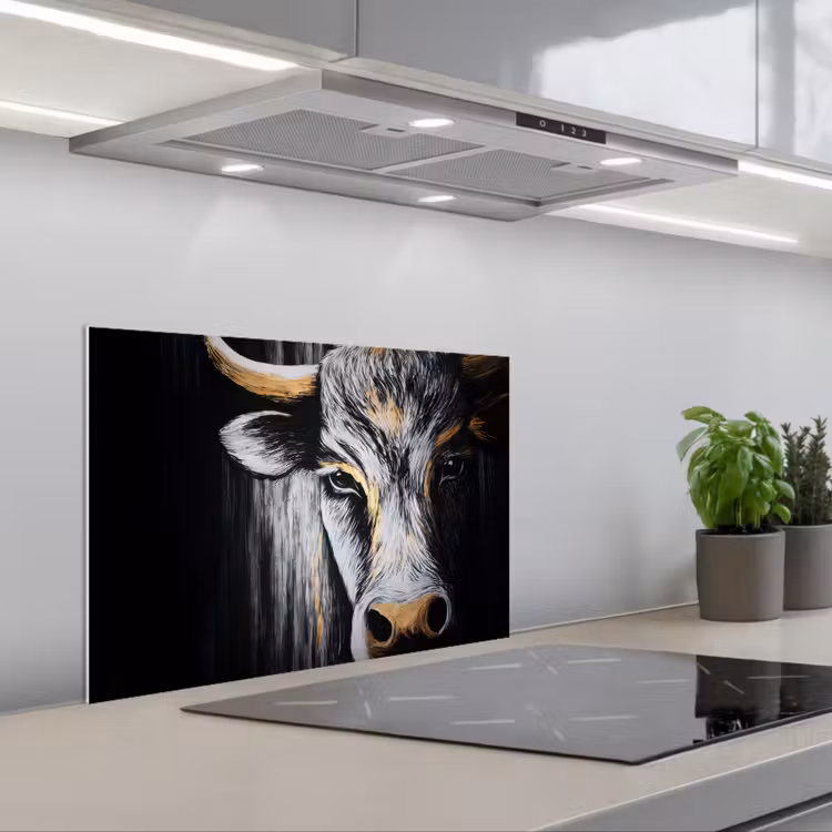 Kitchen splashback for hob - Bull - Horns - Muzzle - Gold — 1