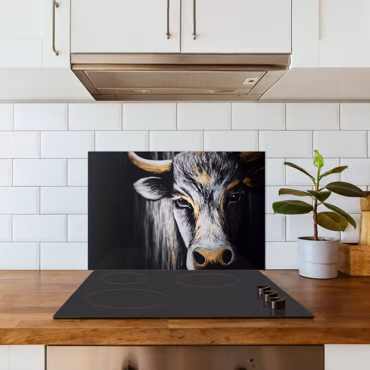 Kitchen splashback for hob - Bull - Horns - Muzzle - Gold — 3