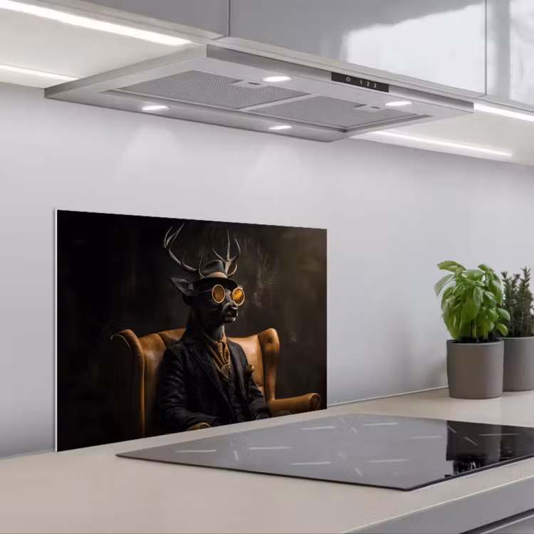 Kitchen splashback for hob - Deer - Sunglasses - Black - Suit — 1